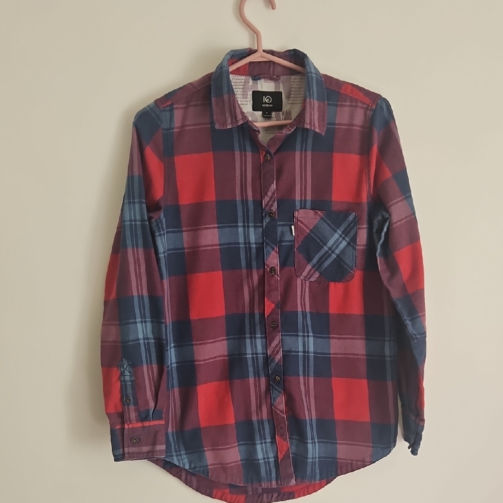 tentree Red and Navy Plaid Casual Button-Down Shirt